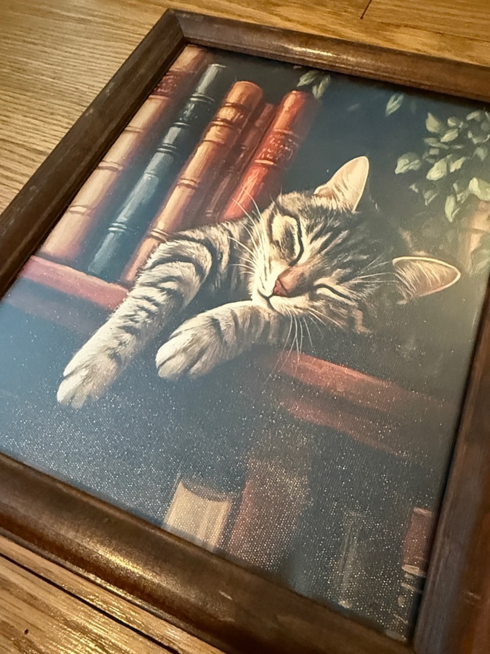 Charles Wysocki Sleeping Cat Framed Print Cottage Library Cat Art 9.5x11.5 - Picture 3 of 4